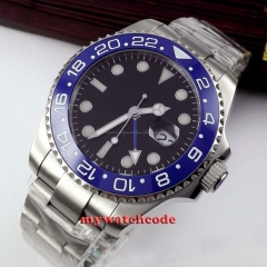 43mm parnis black dial blue GMT Ceramic Bezel sapphire glass automatic watch 348