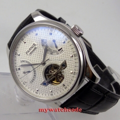big sale of 43mm parnis white dial leather power reserve ST automatic mens watch P413