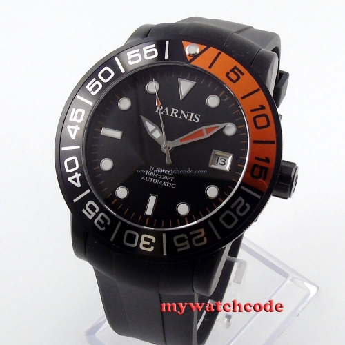 42mm Parnis black dial Sapphire glass PVD case Miyota automatic mens watch P408