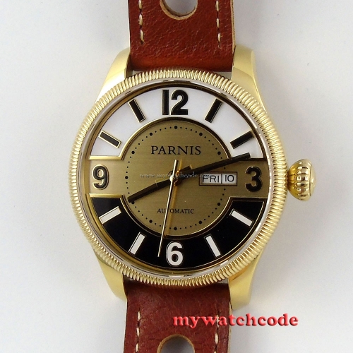 42mm Parnis yellow golden dial Sapphire Glass miyota Automatic mens Watch P410