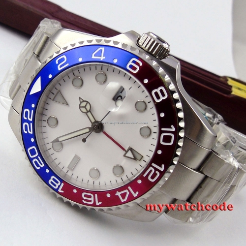 43mm parnis white dial GMT date window sapphire automatic mens watch P358
