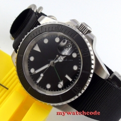 40mm parnis black GMT ceramic bezel sapphire crystal automatic mens watch P406