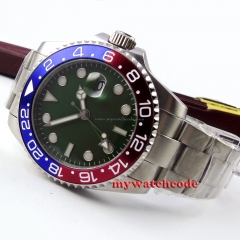 parnis green olive dial GMT sapphire glass automatic movement mens watch P372