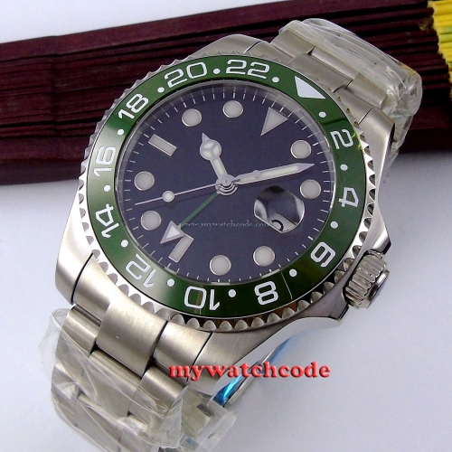 parnis black dial GMT green Ceramic Bezel sapphire glass automatic mens watch 360