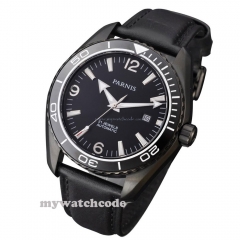 45mm Parnis black dial PVD Sapphire Glass Ceramic Bezel Automatic mens Watch 305