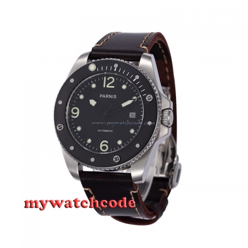 43mm Parnis black dial Sapphire Glass japan miyato Automatic mens wristWatch 390