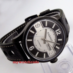 42mm Parnis black dial PVD Sapphire Glass miyota Automatic mens Watch P414