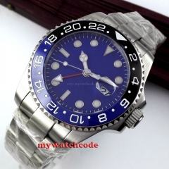 43mm parnis blue dial GMT Ceramic Bezel sapphire glass automatic mens watch 351
