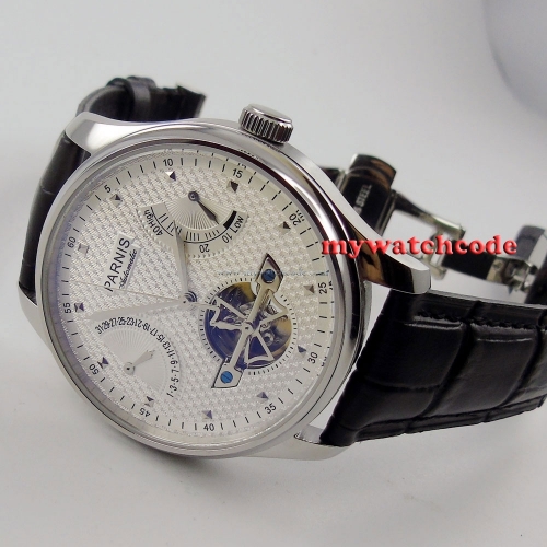 parnis white dial deployment clasp power reserve ST automatic mens watch413