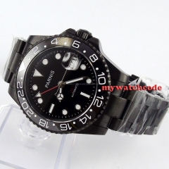 40mm parnis black dial PVD GMT sub sapphire glass automatic mens watch P364