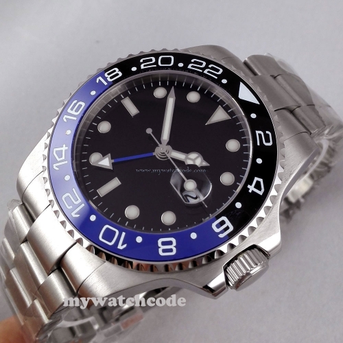 43mm parnis black dial GMT Ceramic Bezel sapphire glass automatic mens watch 298