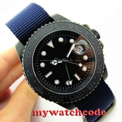 40mm parnis black GMT ceramic bezel PVD sapphire crystal automatic mens watch407