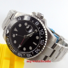 43mm parnis black dial red GMT luminous sapphire glass automatic mens watch 350