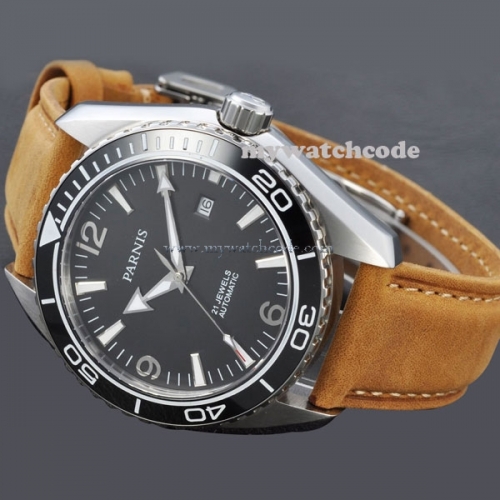 45mm Parnis black dial Sapphire Glass Ceramic Bezel Automatic mens Watch 289