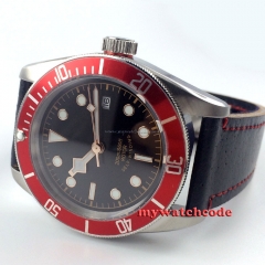 41mm corgeut black dial red bezel Sapphire Glass miyota Automatic mens Watch
