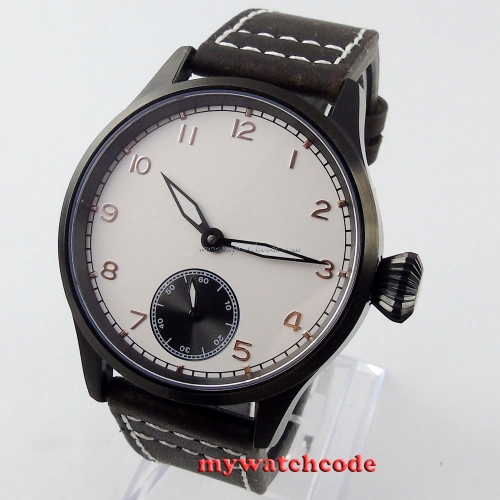 44mm corgeut white dial black PVD 6497 hand winding sapphire glass mens watch 51