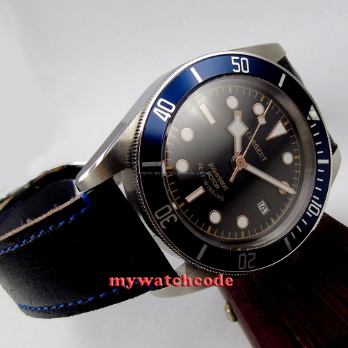 41mm corgeut black dial blue insert Sapphire Glass miyota Automatic Watch C8
