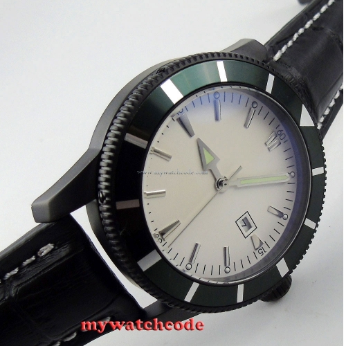 46mm no logo white dial luminous marks date PVD case automatic mens watch Bi19