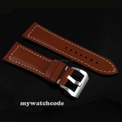 26mm brown leather Watch Strap white Stitches fit watch s003