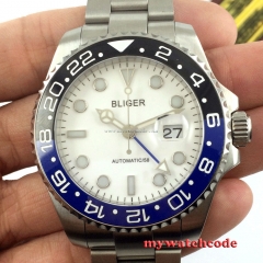 43mm bliger white dial ceramic bezel sapphire glass automatic mens wrist watch 25