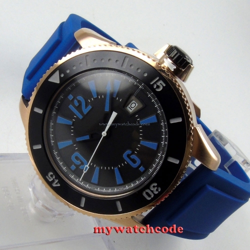 43mm BLIGER black dial date rose golden miyota automatic submariner mens wrist watch 10