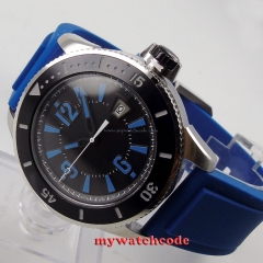 43mm BLIGER black dial blue marks ceramic bezel automatic SUB mens wrist watch 2