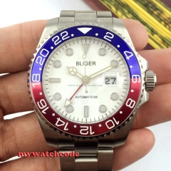43mm bliger white dial date window sapphire glass automatic mens wrist watch B24