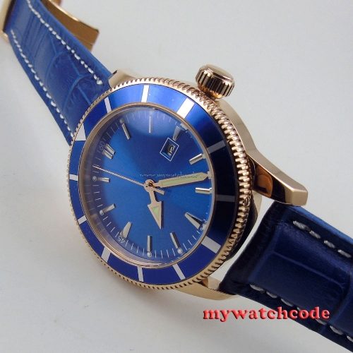 46mm no logo blue dial date rose golden case submariner automatic mens watch 16