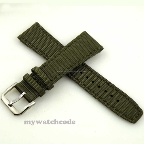 22mm green olive fabric Leather Strap fit parnis watch 006