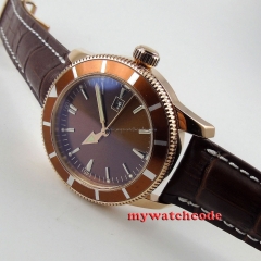 46mm no logo coffee dial luminous marks rose golden sub automatic mens watch 14