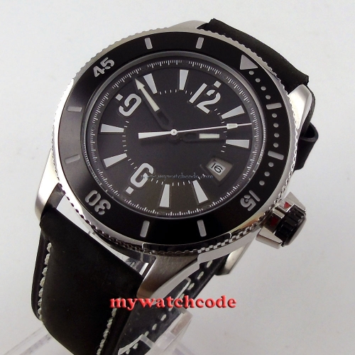 43mm BLIGER black dial ceramic bezel leather strap automatic SUB mens watch 1B