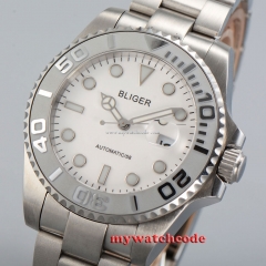 Bliger white dial deployment clasp sapphire crystal automatic mens watch P35B
