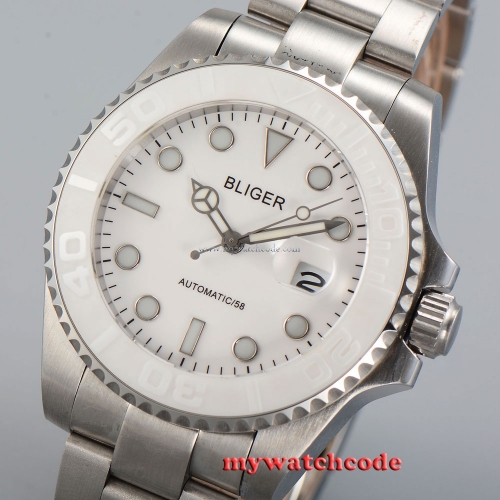 43mm Bliger white dial SUB ceramic bezel sapphire glass automatic mens watch P31