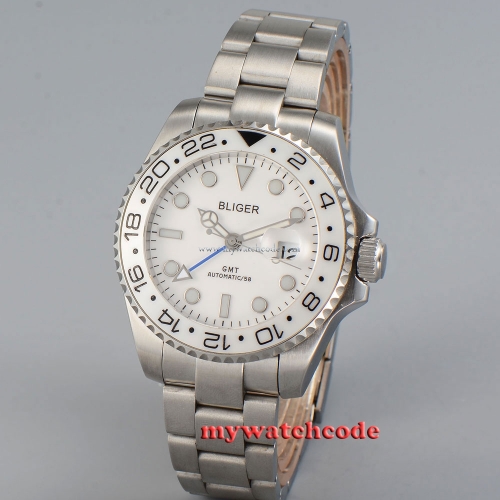 43mm bliger white dial date window GMT sapphire glass automatic mens watch P26B