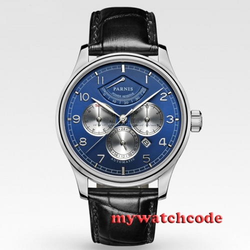 42mm Parnis Blue Dial Automatic Power Reserve automatic Business Men's Watch 505