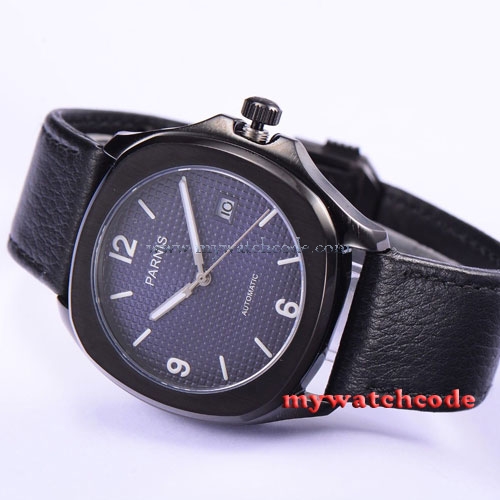 40mm Parnis blue dial square PVD Case leather strap Automatic mens Watch P553