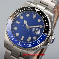43mm parnis blue dial GMT date window sapphire glass automatic mens watch 351B