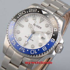 43mm bliger white dial ceramic bezel sapphire glass automatic mens watch P25