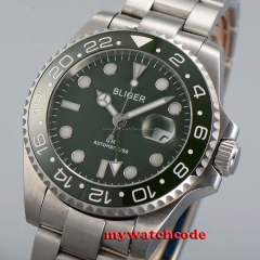 43mm bliger green dial GMT hand ceramic sapphire glass automatic mens watch B40