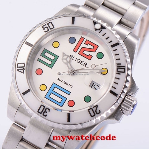 40mm Bliger white dial ceramic bezel date automatic movement unsex mens watch 46
