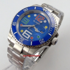 40mm Bliger blue dial colorized mark sapphire date automatic movement mens watch