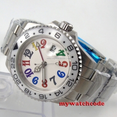 40mm parnis white dial sapphire glass GMT automatic movement unsex mens watch 50