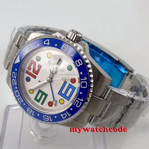 40mm parnis white dial GMT ceramic bezel automatic movement unsex mens watch B51