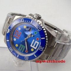 40mm parnis blue dial sapphire crystal sub date window automatic mens watch P86