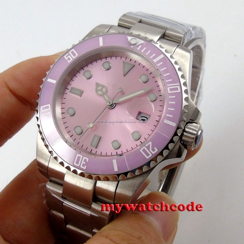 40mm Bliger pink dial vintage sapphire crystal automatic movement womens watch42