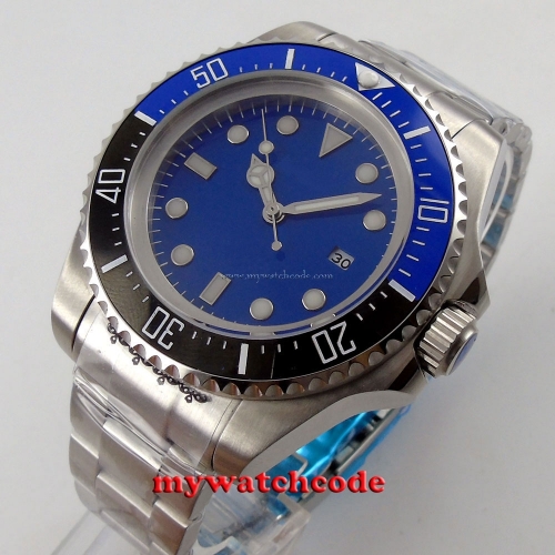 44mm parnis blue dial black & blue Ceramic Bezel sub automatic mens watch 81
