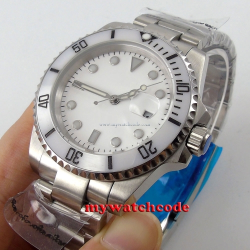 40mm parnis white dial sapphire crystal date automatic movement mens watch P86