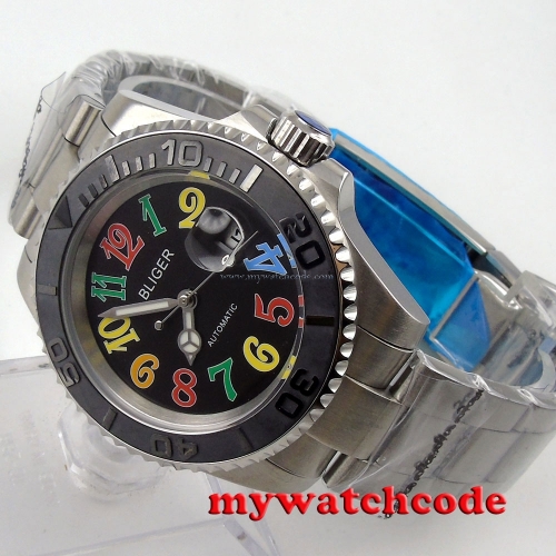 40mm Bliger black dial colorized marks ceramic bezel date automatic mens watch72