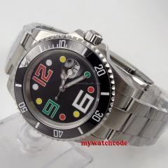40mm parnis black dial sapphire glass date window sub automatic mens watch B79