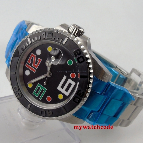 40mm parnis black dial sapphire glass ceramic bezel automatic mens watch 78